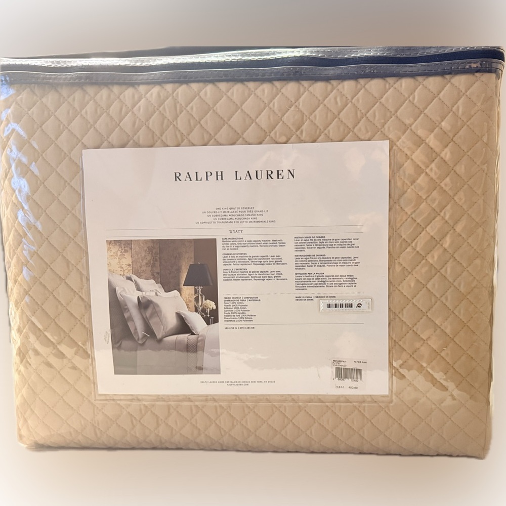 NWT Ralph Lauren Home Wyatt Quilted Coverlet – King – Tan/Beige